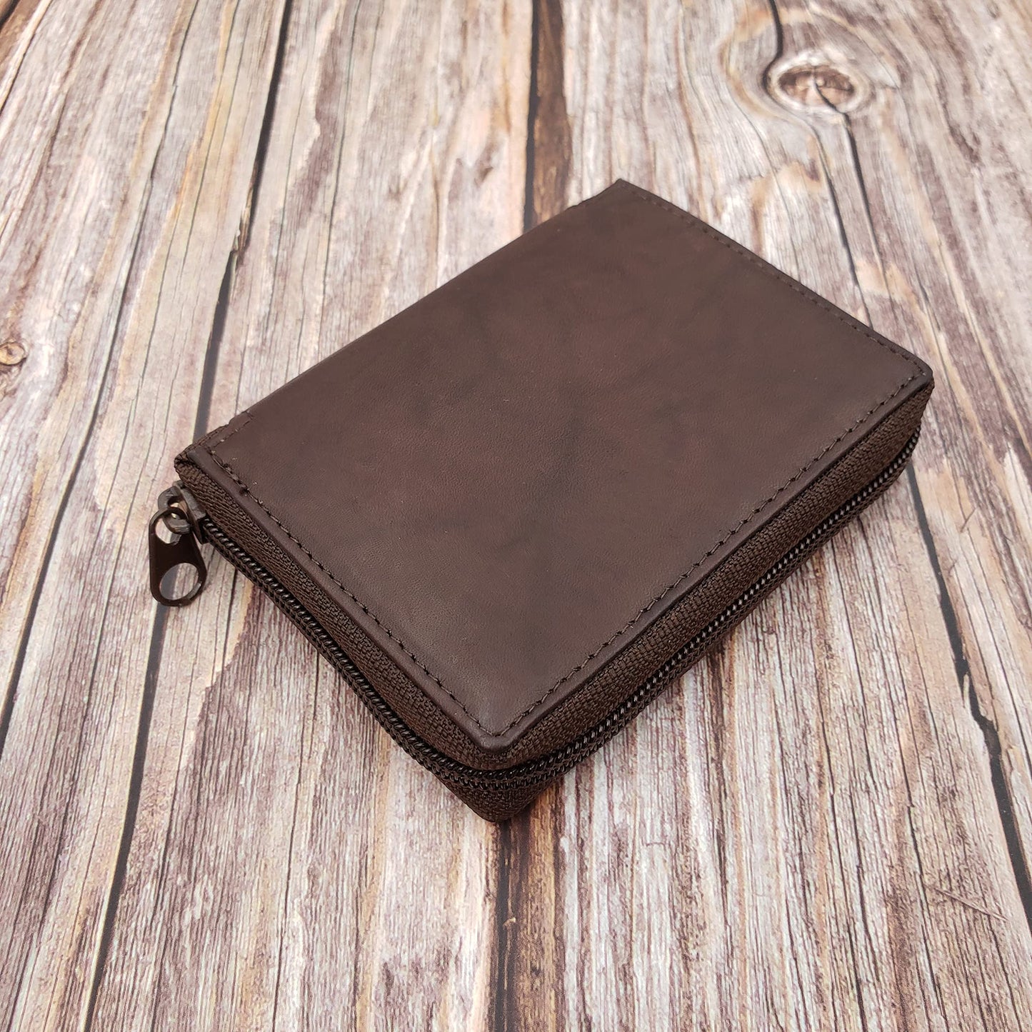 AG Wallets Mens Zip Around Leather Wallet with Inserts (Brown)
