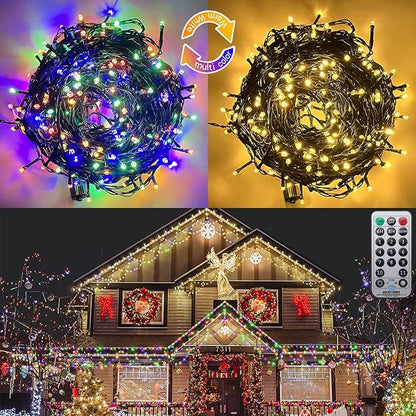 KAZOKU Christmas Light Outdoor 380LED 40FT Waterproof Fairy String Lights Extendable Half-Round Christmas Lights Remote Control 11 Lighting Modes House Indoor Yard Holiday Decorations(Warm&Multicolor)