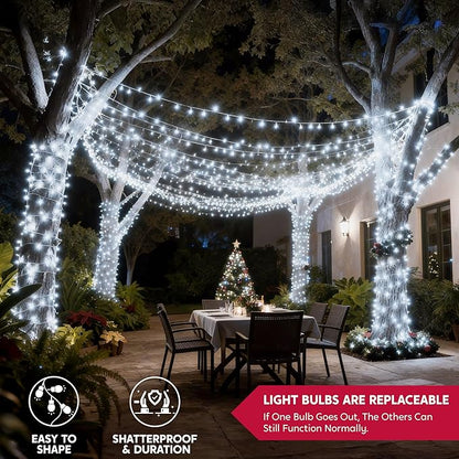 JOYIN 66FT Connectable Christmas String Lights Clear Wire, 8 Modes 200 LED Twinkle Fairy Lights for Indoor Outdoor, Christmas Tree, Classroom, Bedroom, Yard, Patio, Party Decor (Cool White)