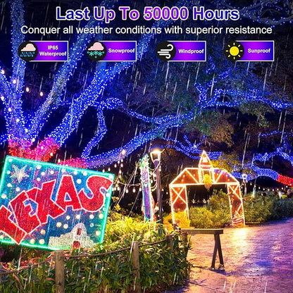 300LED Christmas Lights Indoor Outdoor Use Green Wire, 8 Lighting Modes 100FT Christmas Tree Lights with Timer & Memory, IP44 Waterproof for Tree Xmas Patio Yard Fence Balcony Garden Decor Blue