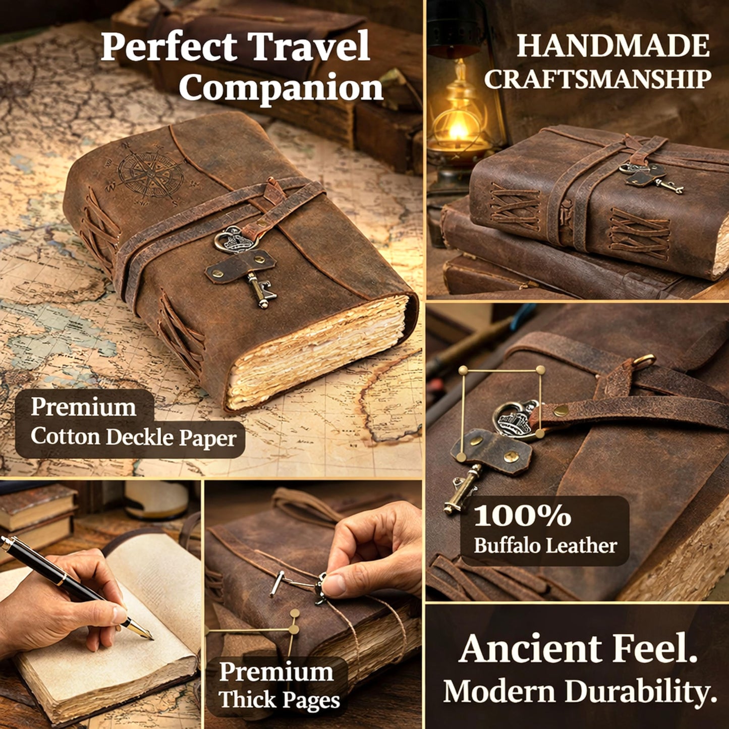 cuero Compass Vintage Leather Journal Antique Handmade Leather Bound Journal with Deckle Edge Paper Diary Leather Sketchbook Drawing Journal Notebook Great Gift Men & Women (Vintage Brown, 4X6 Inch)