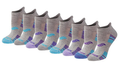 Saucony Women's RunDry Performance 8, 16 Pairs Heel Tab Athletic Socks, S-L, Grey Heather Blue Assorted (8 Pairs), Medium