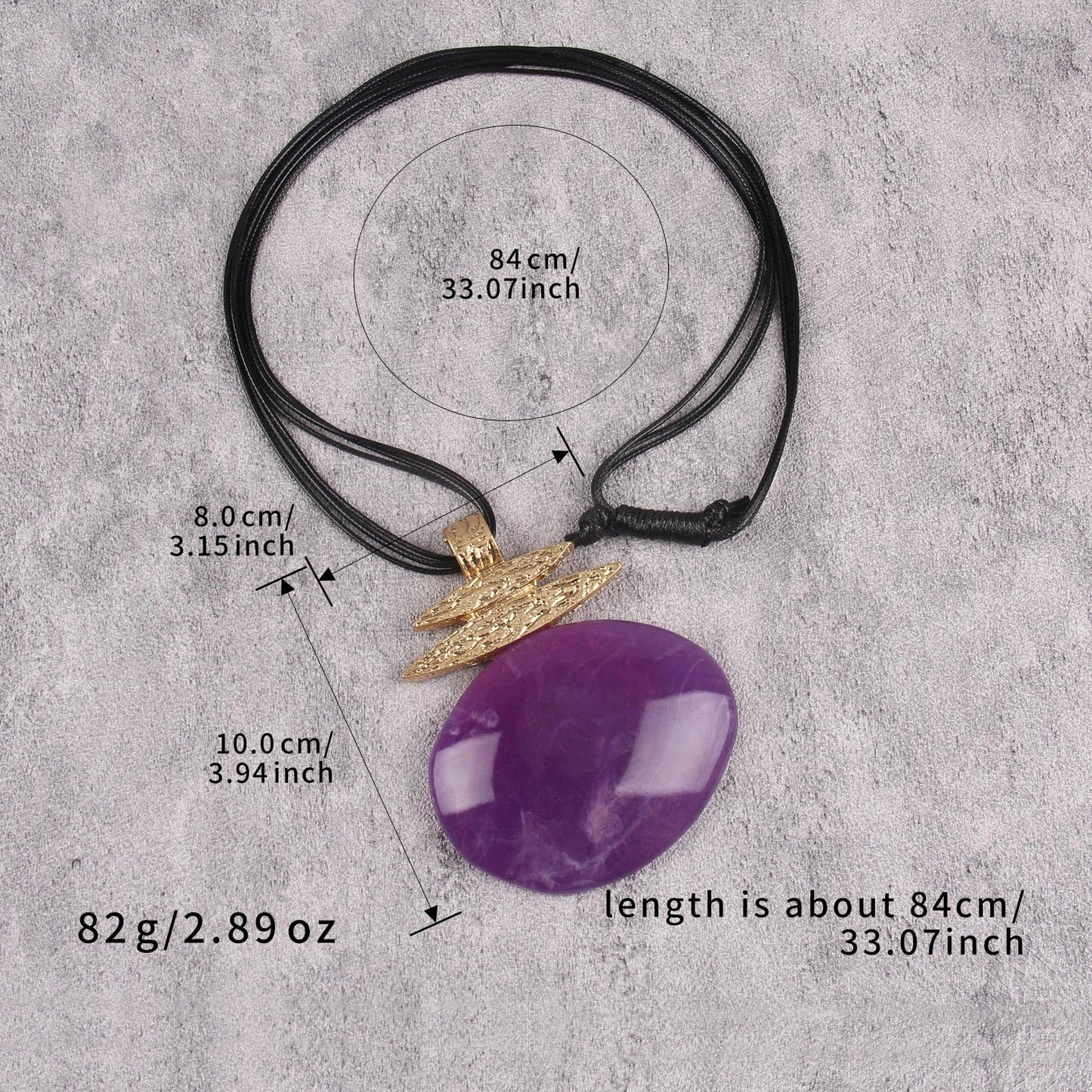 Jeniiahua Boho Necklaces for Women Leather Bohemian Chunky Vintage Long Necklace with Large Purple Irregular Pendant
