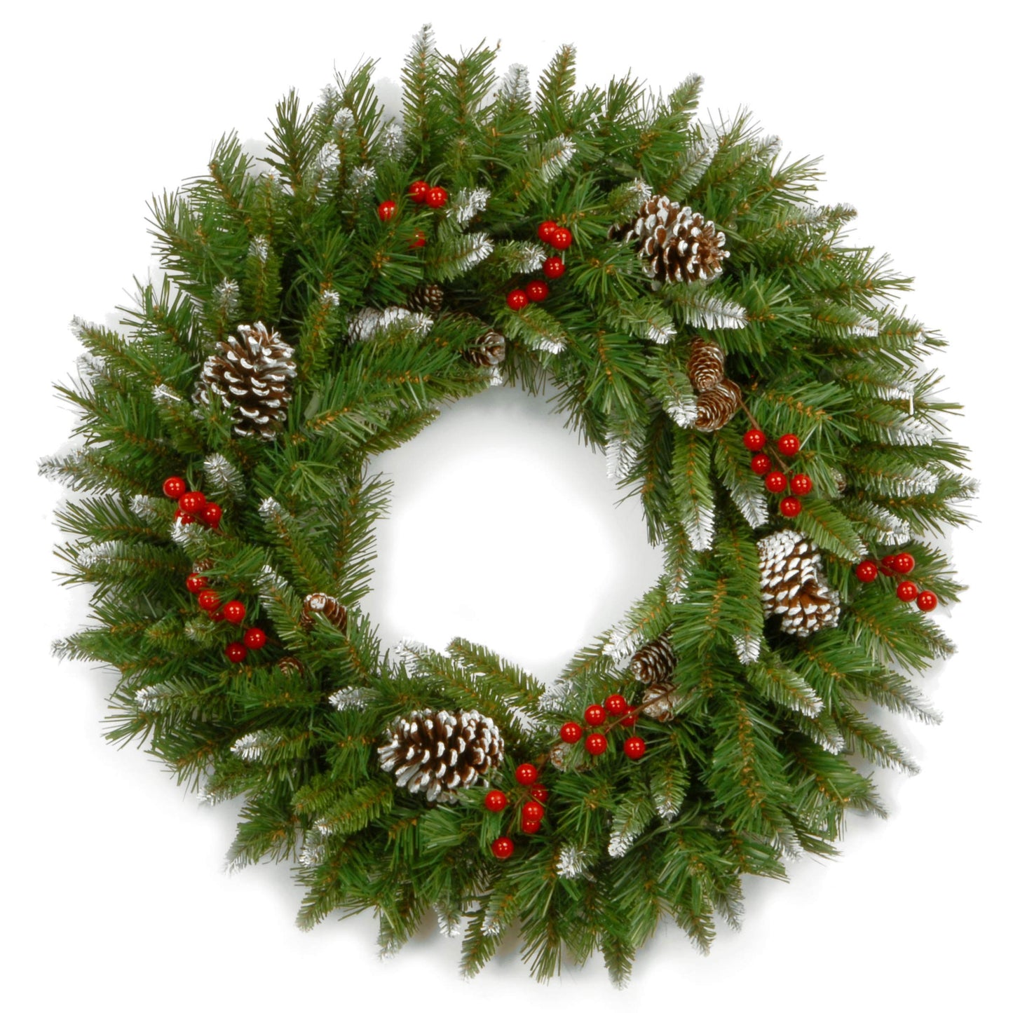 National Tree Company 24 in Unlit Frosted Berry Artificial Christmas Wreath, Christmas Decoration with 180 Tips, Pinecones, Green