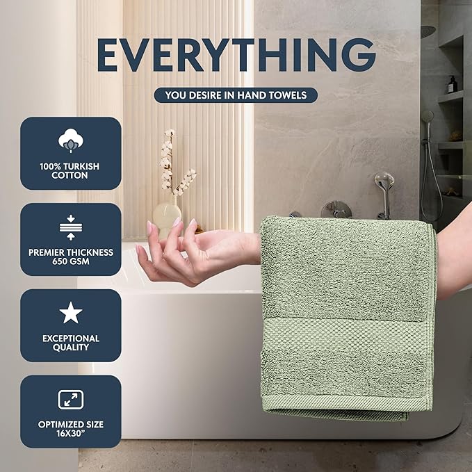 White Classic Luxury Light Green Hand Towels