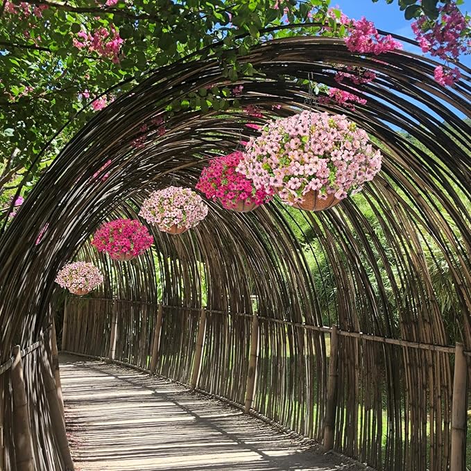 Artificial Hanging Faux Flowers Basket, Fake Silk Daisy Eucalyptus Plants Arrangement,for Spring Summer Outdoor Decoration,UV Resistant, Coconut Planter,Look Real for Home Garden Décor (Pink)