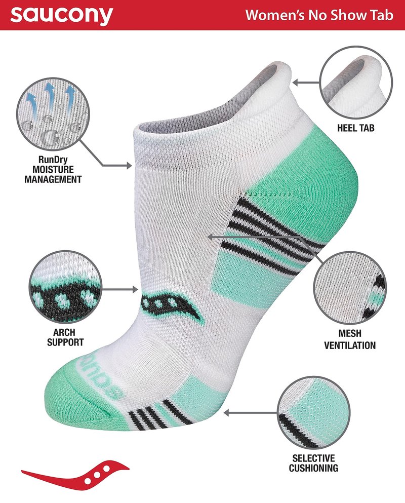 Saucony Women's RunDry Performance 8, 16 Pairs Heel Tab Athletic Socks, S-L, Assorted Light (8 Pairs), Large
