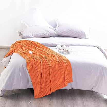 NTBAY 100% Pure Cotton Oversize (60x80) Cable Knit Throw Blanket, Super Soft Warm Knitted Throw Blanket for Bed, Sofa, Chair, Couch - Extra Cozy, Machine Washable, Comfortable Home Decor, Orange