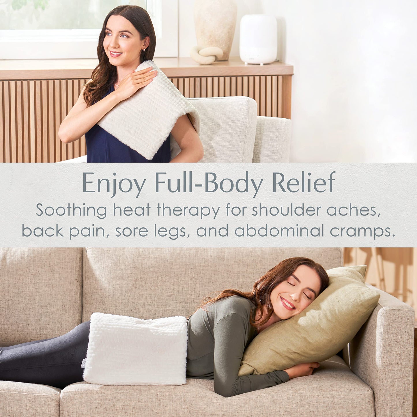 Pure Enrichment PureRadiance Luxury Heating Pad for Cramps, Back, Neck, & Shoulder Pain Relief, Patented Design, Soft Faux Fur & Micromink, 6 Heat Settings, Machine Washable, 12”x24”(Cloud)