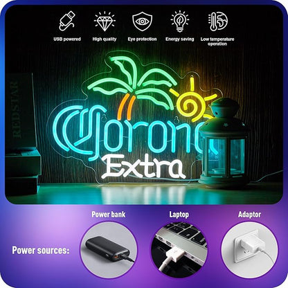Palm Tree Coron Beer Neon Sign for Wall Decor Bar Light Up Signs Extra Beer LED Lights Man Cave Pub Store Party Club Gifts
