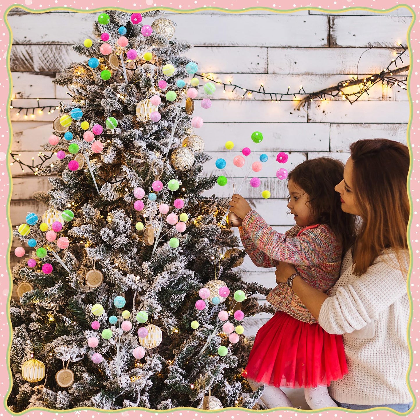 Janinka 8 Pcs Christmas Picks Pastel Christmas Candy Decorations Lollipop Macaron Xmas Tree Picks Xmas Tree Topper Glowing Fur Ball for Vase Fillers DIY Crafts Displays Home New Year