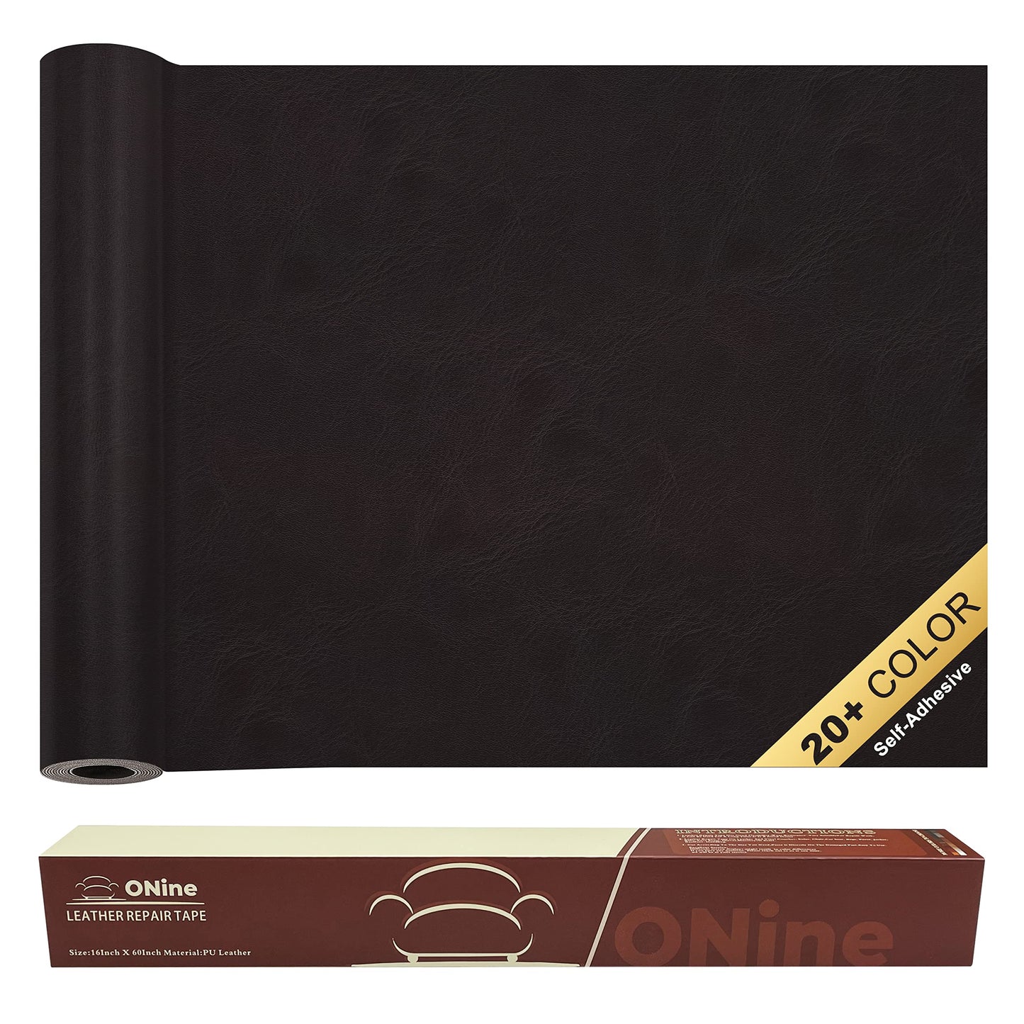 ONine Leather Repair Patch, Self-Adhesive Couch Patch, Multicolor Available Scratch Leather 16X60 Inch Peel and Stick for Sofas(Chocolate Brown)