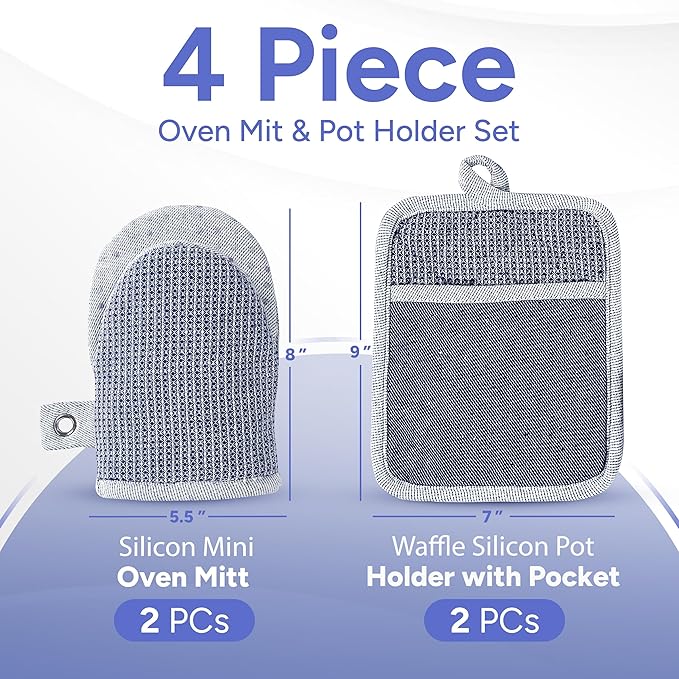 Casa Platino Silicone Oven Mitts & Potholders, 4-Piece – Pot Holders and Oven