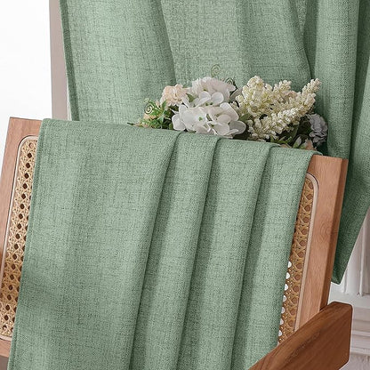 Tollpiz Linen Curtain Bedroom Rod Pocket Semi Sheer Curtains Burlap Light Filtering Thick Linen Drape for Living Room, 38 x 84 inches Long, Sage Green, Set of 2 Panels