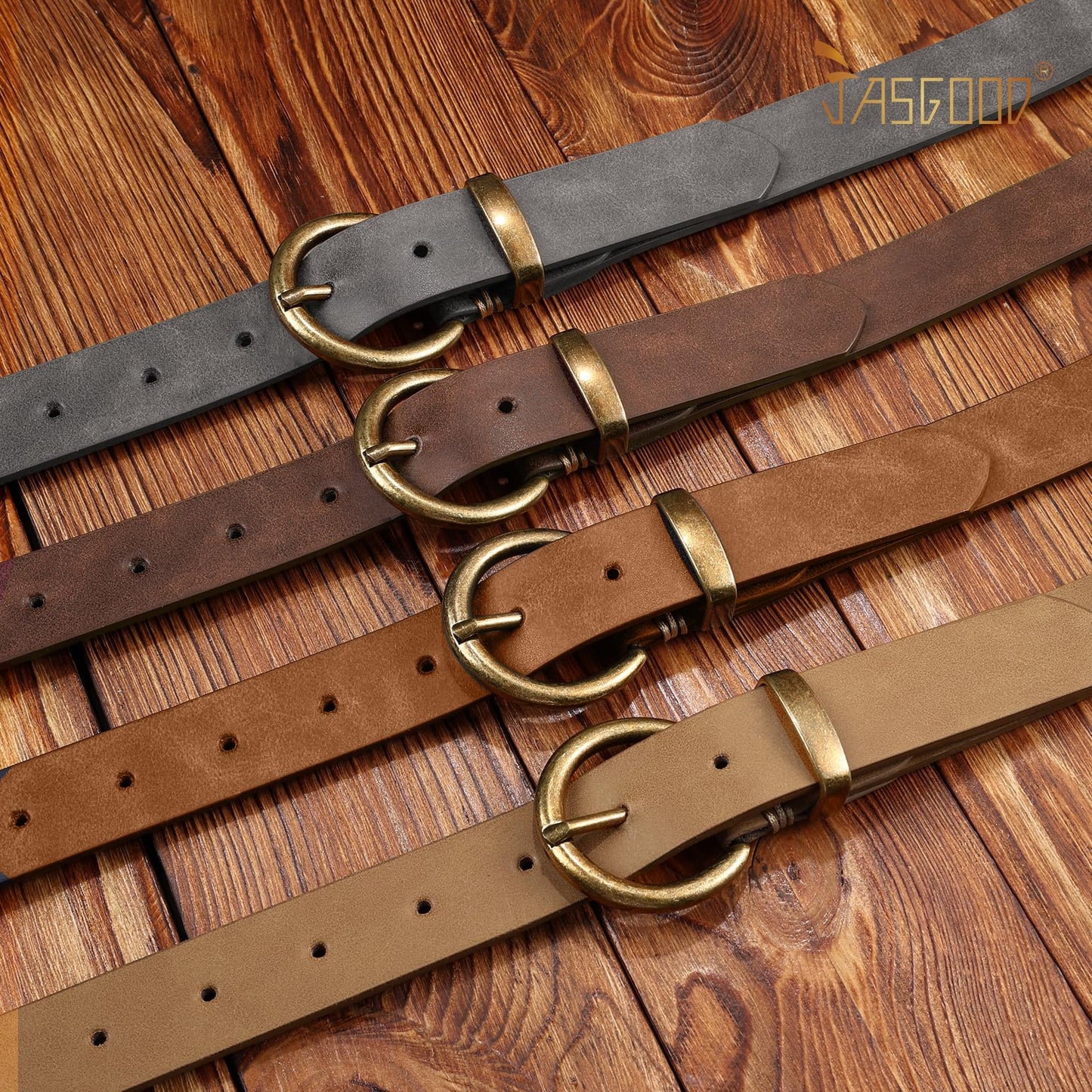 JASGOOD Women Leather Belt for Jeans Pants Vintage PU Leather Belt Solid Brass Circle Buckle for Ladies,Brown