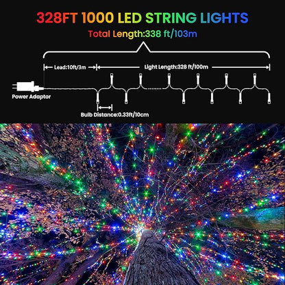 Color Changing Christmas Lights, 338ft 1000 LED Warm White & Multicolor Christmas String Lights with Remote, 11 Modes Fairy Twinkle Lights for Party Garden Holiday Weddings Xmas Tree Decorations