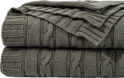 NTBAY 100% Pure Cotton Twin (60x80) Cable Knit Throw Blanket, Super Soft Warm Knitted Blanket for Bed, Sofa, Chair, Couch - Extra Cozy, Machine Washable, Comfortable Home Decor, Grey