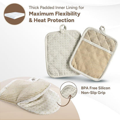 Casa Platino Mini Oven Mitts & Silicone Pot Holders, 4-Piece – Heat Resistant