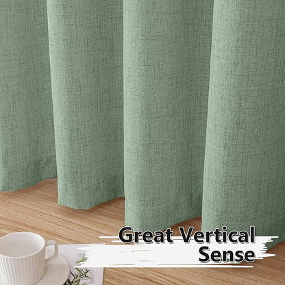 Tollpiz Linen Tier Curtain Rod Pocket Semi Sheer Half Kitchen Curtains Burlap Light Filtering Thick Linen Drape for Bathroom, 30 x 36 inches Long, Sage Green, Set of 2 Panels