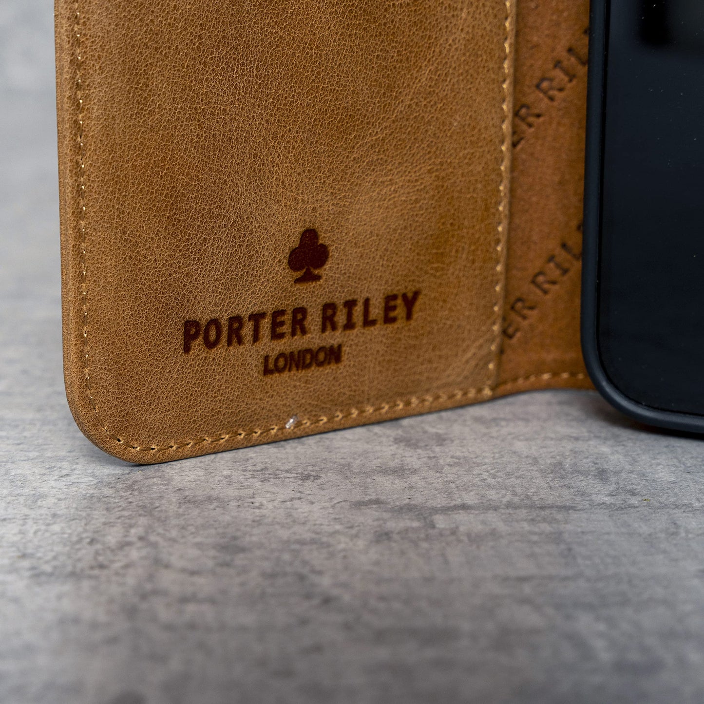 Porter Riley - Leather Case for iPhone 12 Mini (5.4"). Premium Genuine Leather Stand/Cover/Wallet/Flip Case with [Card Slots] [Horizontal Stand] [Durable Frame] (Tan)