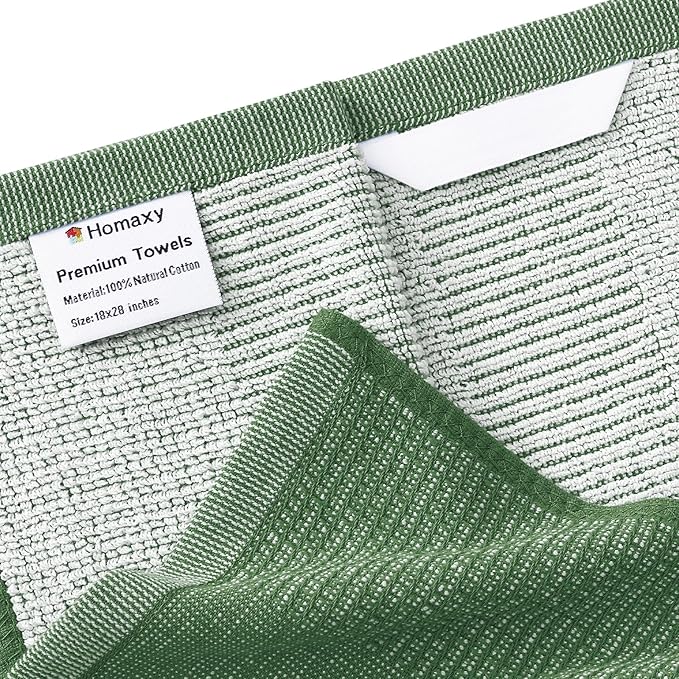 Homaxy Premium Kitchen Towels, Large Cotton Kitchen Hand Towels, Flat and Terry
