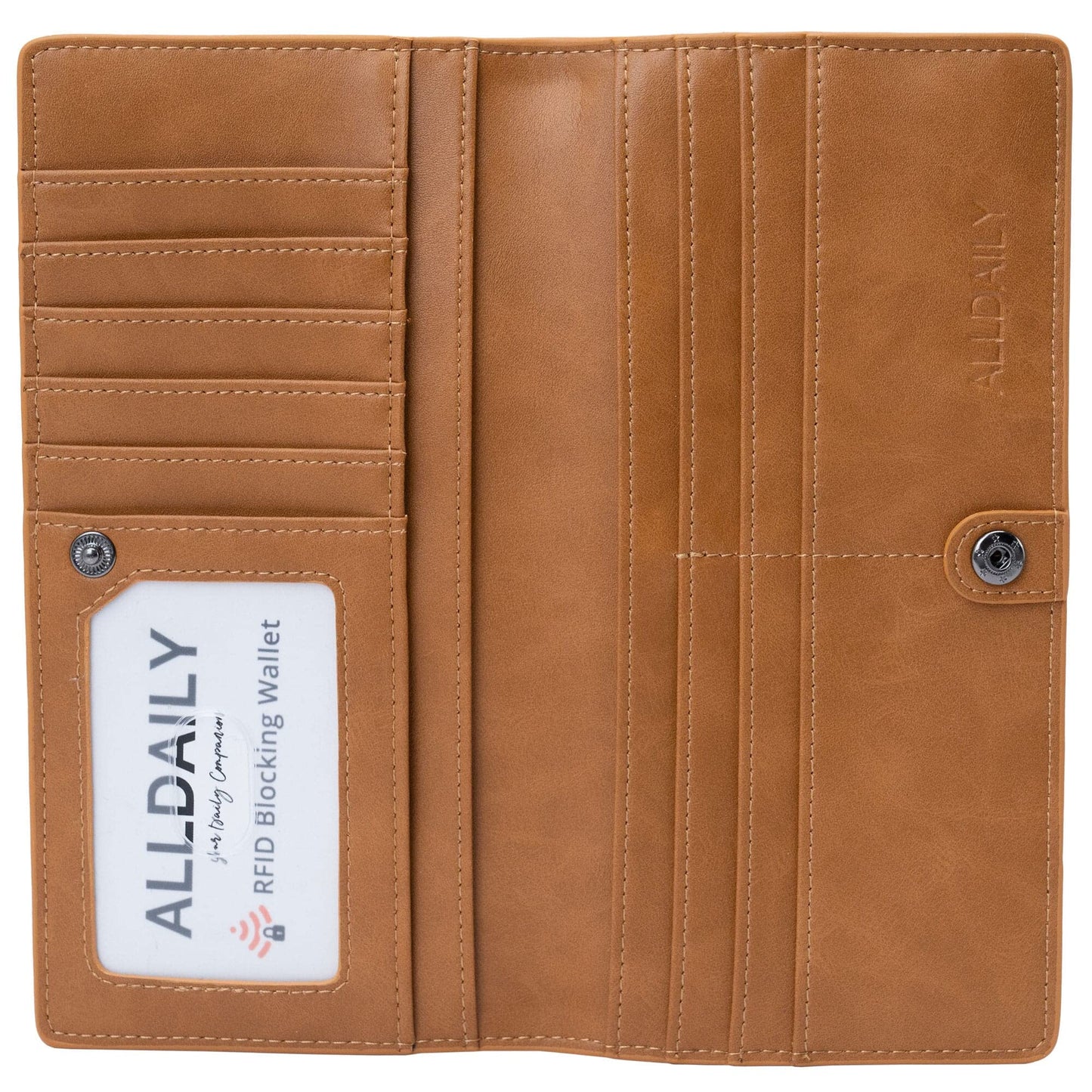 Alldaily Ultra Slim Thin Women Wallet RFID Blocking Credit Card Holder Bifold Long Ladies Billfold (Brown)