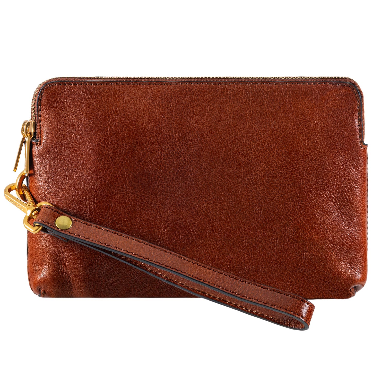 Time Resistance Leather Clutch for Men - Organizer Bag for Men - Wrist Bag - Briefcase Handmade in Italy (Cognac Brown) - Gift Box Included