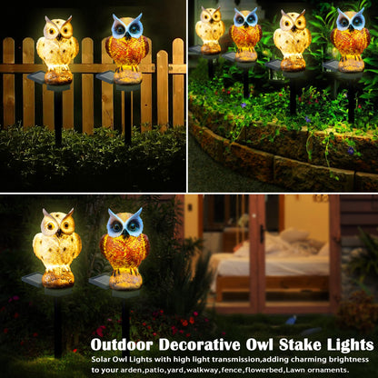 SmilingTown Solar Owl Garden Lights - Outdoor Owl Decorative Stake Light Waterproof for Yard Patio Pathway Lawn Ornaments Garden Decorations Gifts (2 Packs)