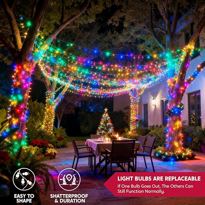 JOYIN 66FT Connectable Christmas String Lights Clear Wire, 8 Modes 200 LED Twinkle Fairy Lights for Indoor Outdoor, Christmas Tree, Classroom, Bedroom, Yard, Patio, Party Decor (Multicolor)