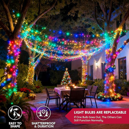 JOYIN 66FT Connectable Christmas String Lights Clear Wire, 8 Modes 200 LED Twinkle Fairy Lights for Indoor Outdoor, Christmas Tree, Classroom, Bedroom, Yard, Patio, Party Decor (Multicolor)