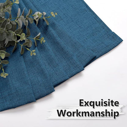 Tollpiz Linen Tier Curtain Rod Pocket Semi Sheer Half Kitchen Curtains Burlap Light Filtering Thick Linen Drape for Bathroom, 30 x 36 inches Long, Classic Blue, Set of 2 Panels