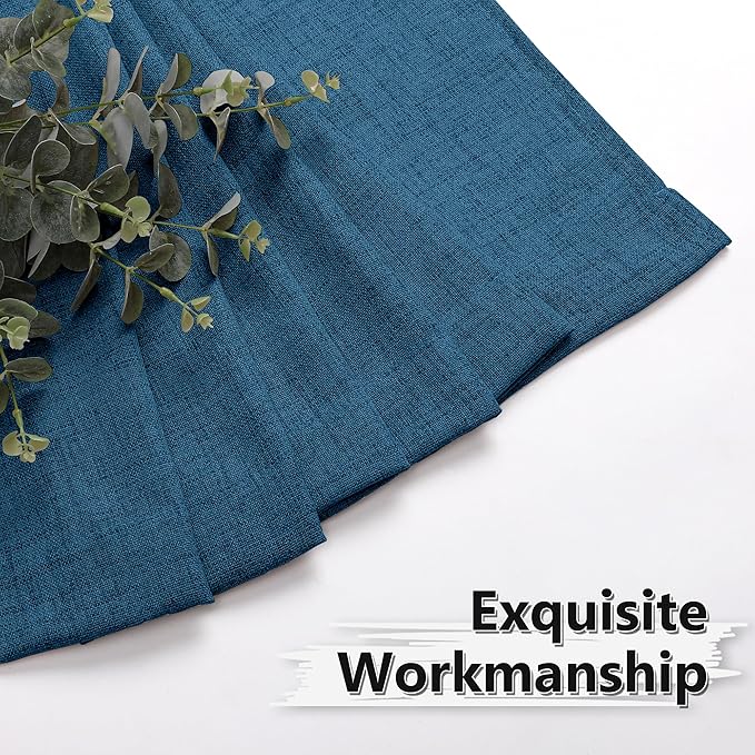 Tollpiz Linen Curtains Bedroom Rod Pocket Semi Sheer Curtain Burlap Light Filtering Thick Linen Drapes for Living Room, 54 x 84 inches Long, Classic Blue, Set of 2 Panels