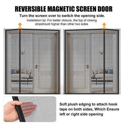 Magnetic Screen Door 72 x 80 in, Thicker 265g/㎡ Mesh, Reversible Left Right Side Opening Wide Magnetic Screen Door, Upgraded-Model Full Strip Magnets for Sliding & French Doors