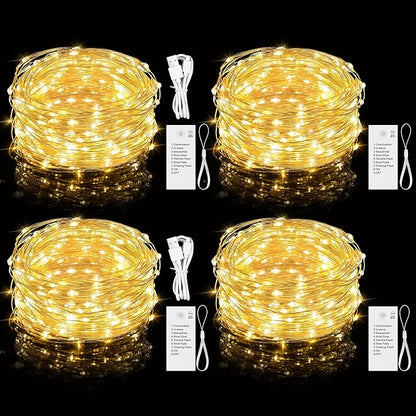 Mlambert LED Fairy Lights Battery Operated with Timer, Rechargeable Mini Twinkle Lights for Christmas Decor Holiday Party, 65.6FT(16.4x4), Warm White