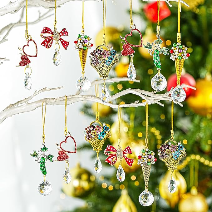 H&D HYALINE & DORA 6Pcs Devil Heart Ornaments Rhinestones Heart Hanging Ornaments for Christmas Tree Valentine’s Day Wedding Decoration(Red)
