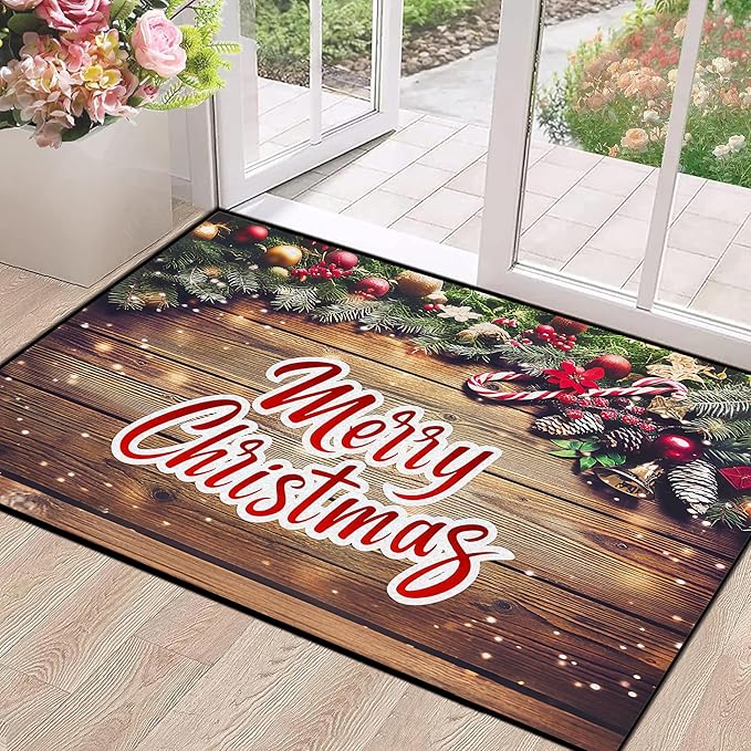 Merry Christmas Rug,Christmas Trees Decorative Indoor Bedroom Xmas Winter Welcome Door Mat Anti-Slip Rubber Area Rug for Seasonal Holiday Decoration,63" X 31"