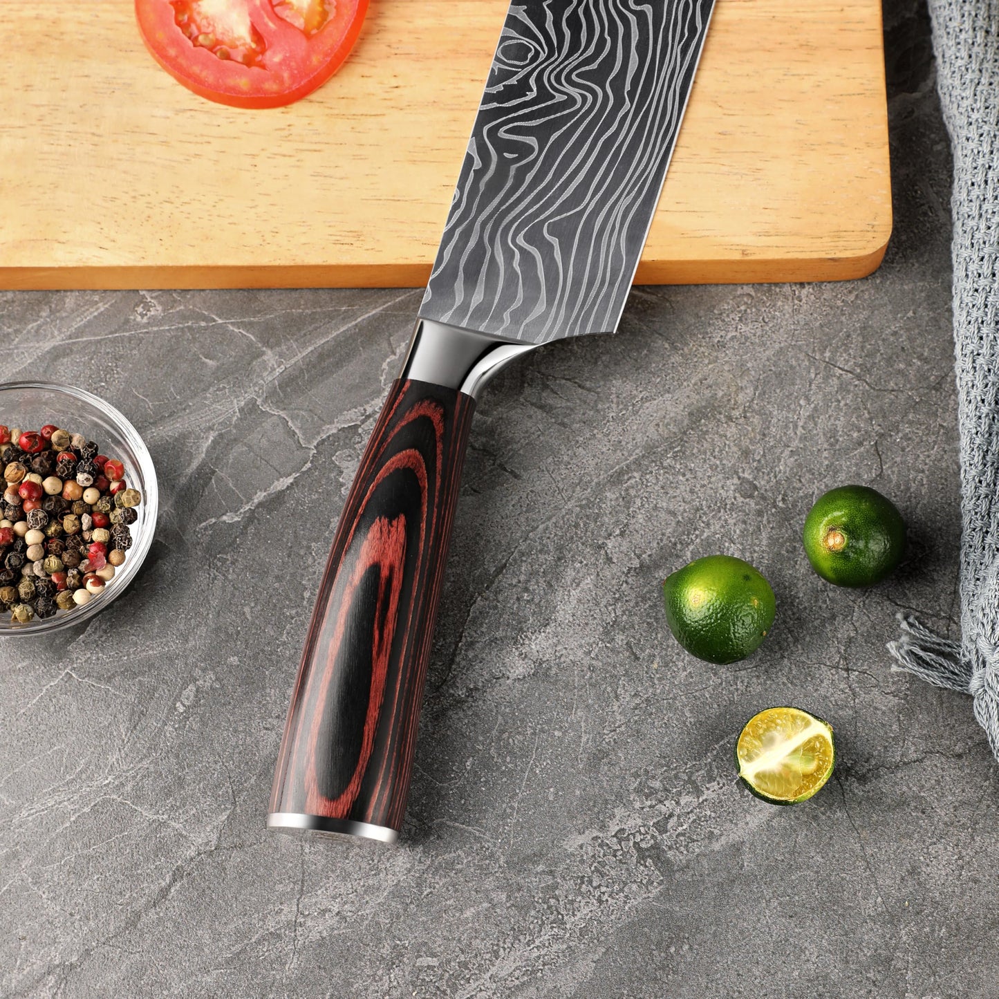 Seido Knives Master 7 Inch Nakiri Knife – High Carbon Stainless Steel Damascus Pattern Blade Full-Tang Balance Ergonomic Pakkawood Handle