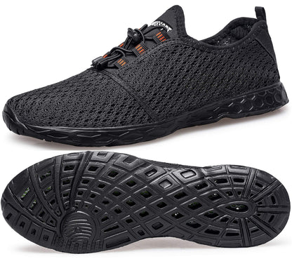 DOUSSPRT Men's Water Shoes Quick Drying Sports Aqua Shoes Dark Allblack Size 10.5