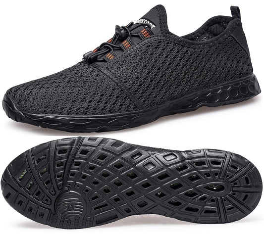DOUSSPRT Men's Water Shoes Quick Drying Sports Aqua Shoes Dark Allblack Size 10.5