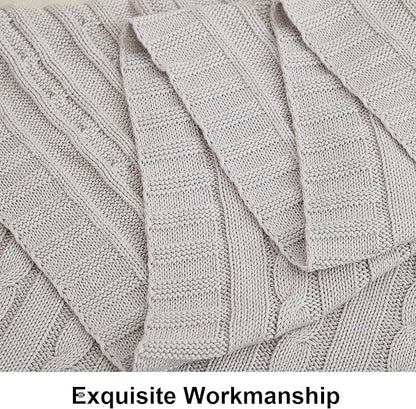 NTBAY 100% Pure Cotton Cable Knit Throw Blanket, Super Soft Warm 51x67 Knitted Throw Blanket for Couch, Sofa, Chair, Bed - Extra Cozy, Machine Washable, Comfortable Home Decor, Silver Grey