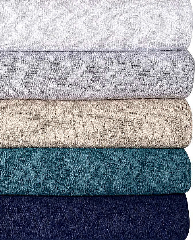 BELIZZI HOME 100% Cotton Bed Blanket, Breathable Thermal Blanket King Size, Soft Chevron 90inchx102inch, Perfect for Layering Any All Season, Beige, Biege, (90inchx102inch)