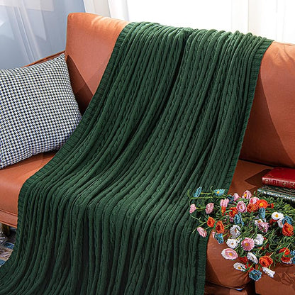 NTBAY 100% Pure Cotton Oversize (60x80) Cable Knit Throw Blanket, Super Soft Warm Knitted Throw Blanket for Bed, Sofa, Chair, Couch - Extra Cozy, Machine Washable, Comfortable Home Decor, Dark Green
