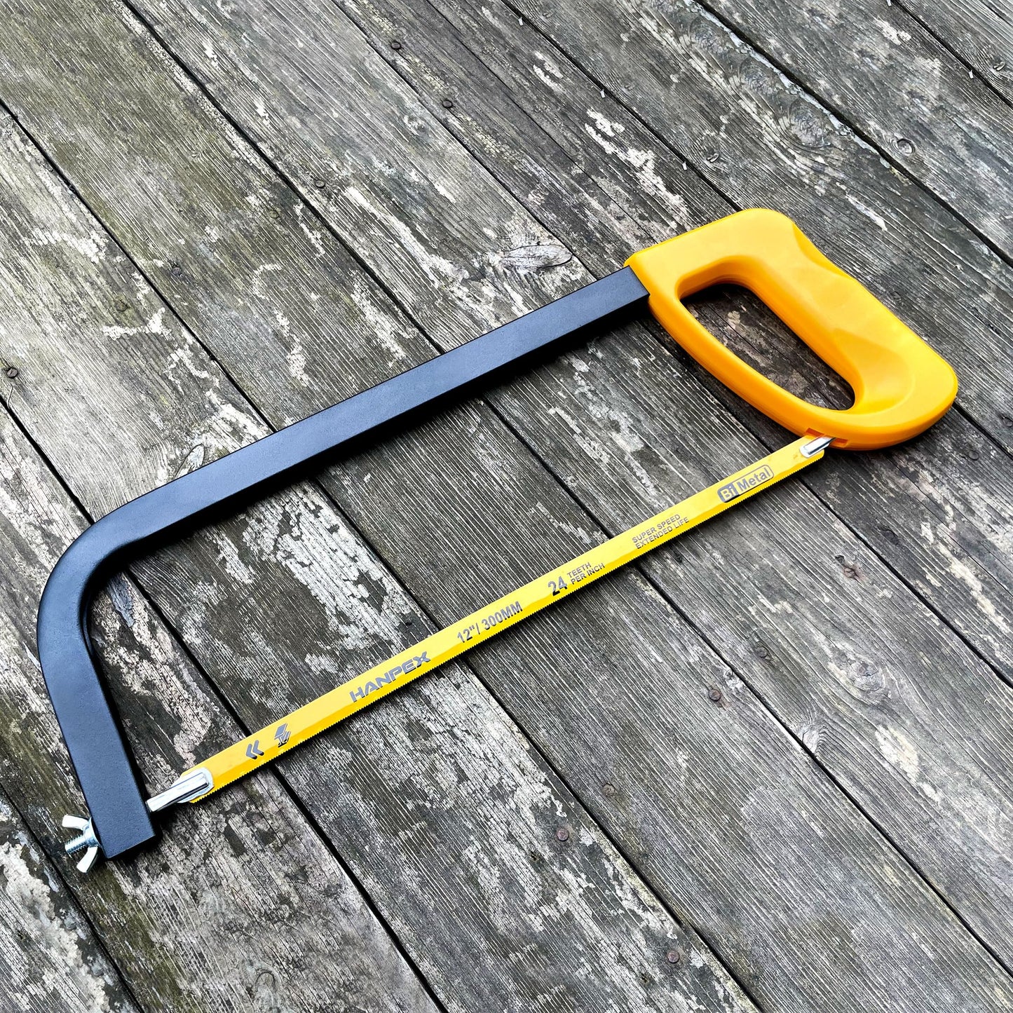 Hanpex 12in. High-Tension Hacksaw Frame with 24 TPI Bi-metal Blade, Hand Saw Suitable for Metal, wood, PVC, Carpentry