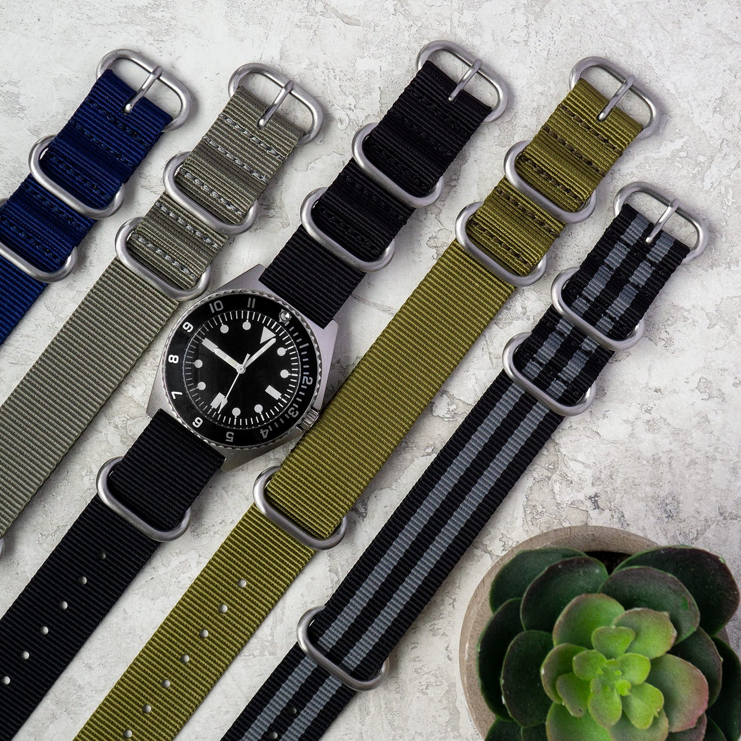 Benchmark 18mm Black & Grey Striped Nylon Watch Band - One Piece Waterproof Ballistic Nylon - Slip Through Military Style Zulu Watch Strap for Men & Women