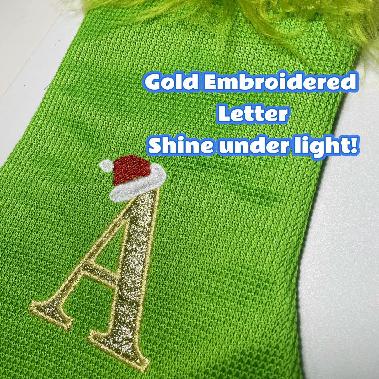 MOJDIOSM Green Christmas Stockings with Initials, 18” Knit Monogram Christmas Stockings with Golden Letter, Large Personalized Christmas Stocking for Christmas Tree Fireplace Home Decor