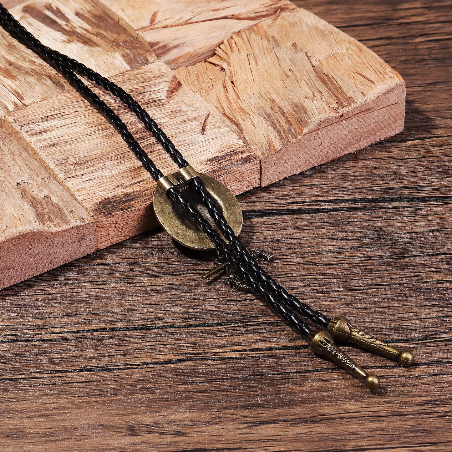 Subiceto 6Pcs Bolo Tie for Men Women Western Cowboy Natural Turquoise Tiger Eye Stone Handmade Shape Round Leather Necktie Vintage Native American Bola Tie Set Wolf