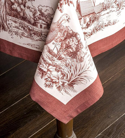 Maison d' Hermine Table Cloth Rectangle Table 100% Cotton 54 x 72 Inches Fall Tablecloth Reusable Everyday Use for Thanksgiving Christmas Decorations Dining Farmhouse Party (Holy Jouy - Brown)