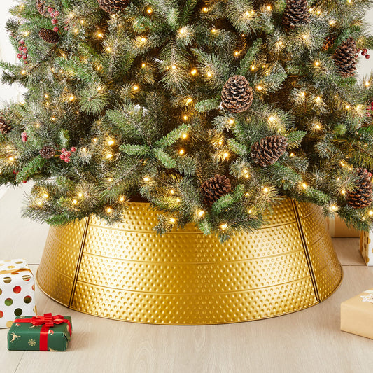 Glitzhome Adjustable Hammered Metal Christmas Tree Collar Decorations, 40.5" D, Gold, Large (GH31066)