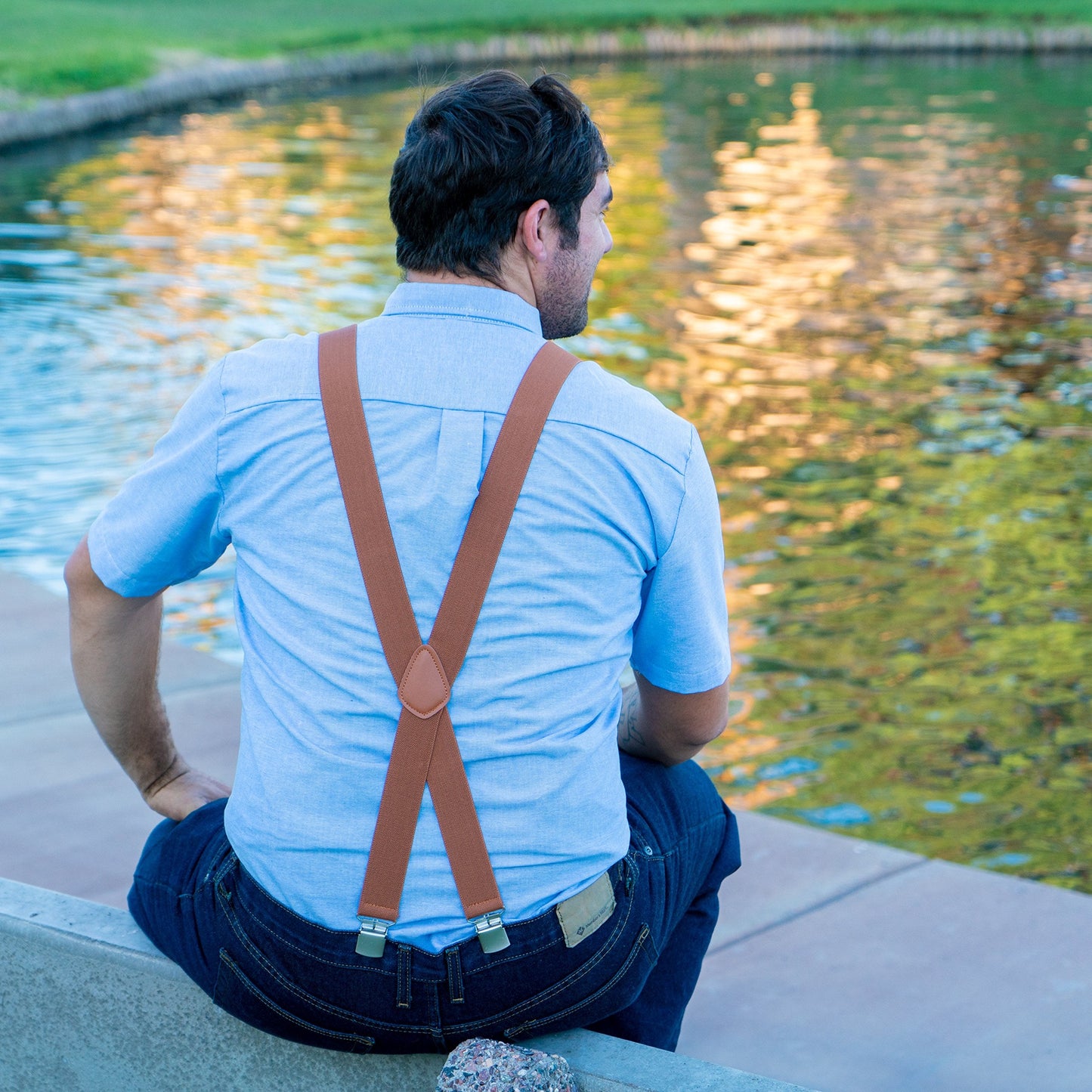 Bioterti Men’s Heavy Duty X- Back Suspenders-Adjustable Size, Long & Elastic Braces (Light Blue)