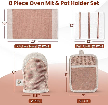 Casa Platino Potholders for Kitchens, 8-Piece – 500°F Heat Resistant Oven Mitts